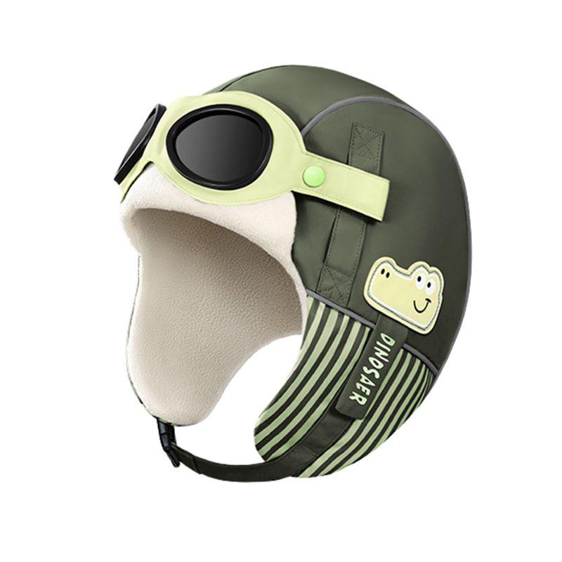 Children's Winter Pilot-Style Thickened Fleece-Lined Balaclava Hat with Goggles Ski Hat