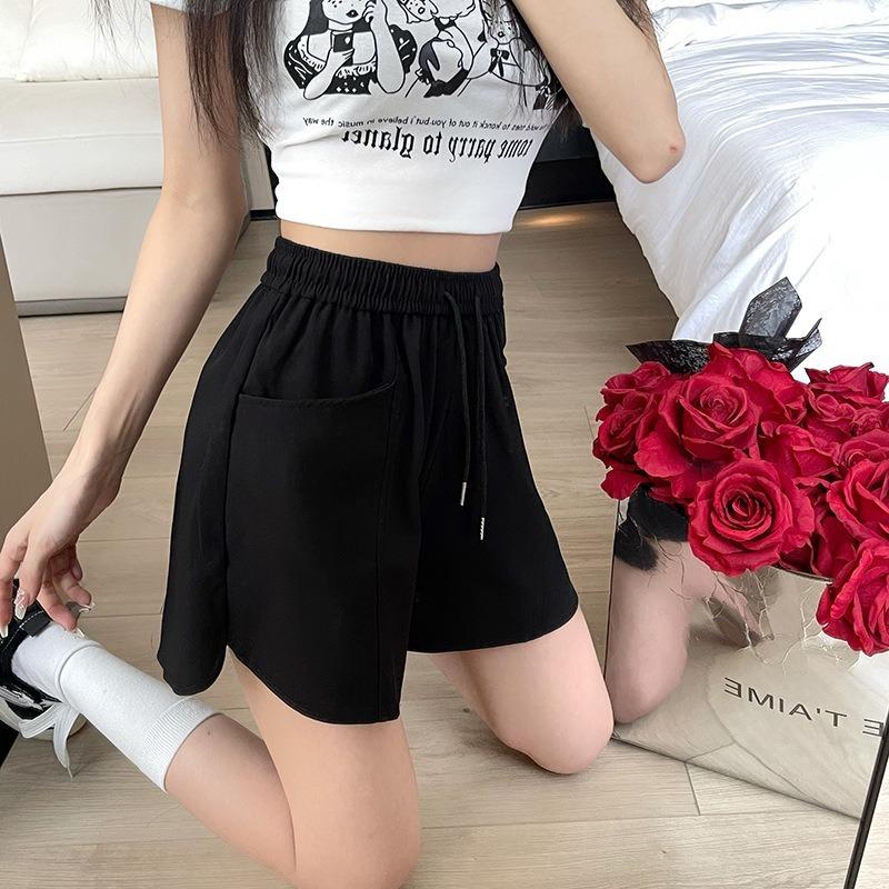 Casual Shorts Women's Summer Slim High-waisted Drawstring Pocket Sports Three-quarter Pants Loose and Slim