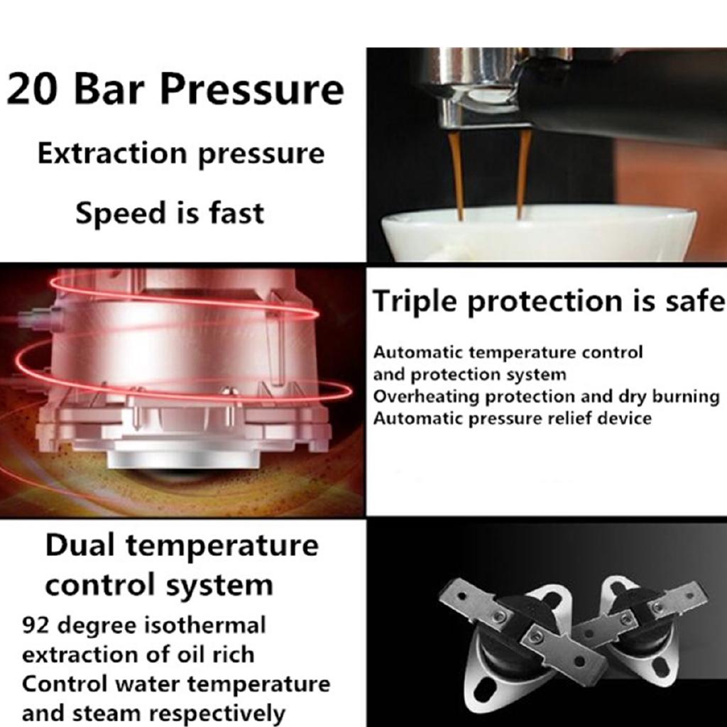 850W Automatic Coffee Maker Barista Espresso Machine Milk Steamer 180x250x300mm