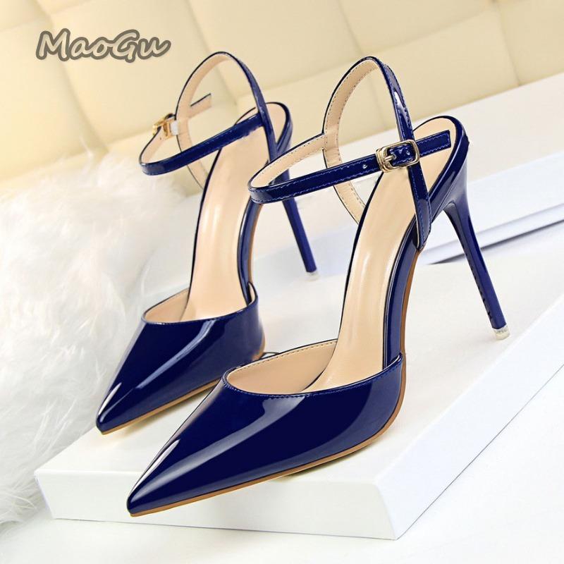 Fashion Fashion Sandals Women 2025 Patent Leather High Heels Women Sandals Summer Heeled Sandals Pointed Toe Women Pumps Sandale Femme