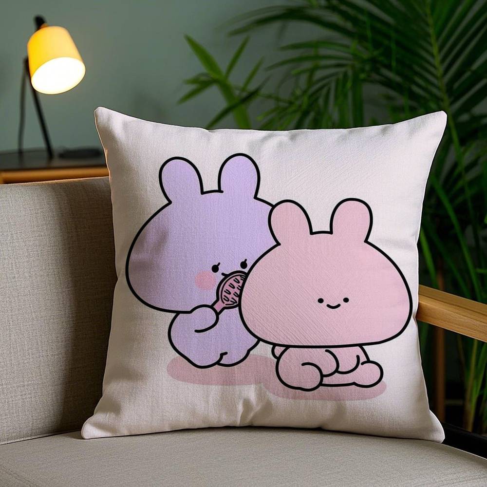 A-Asamimichan Cute Bunny Pillow Case Home Dorm Chair Back Short Plush Double-sided Printing Office Nap Time Cushion Cover
