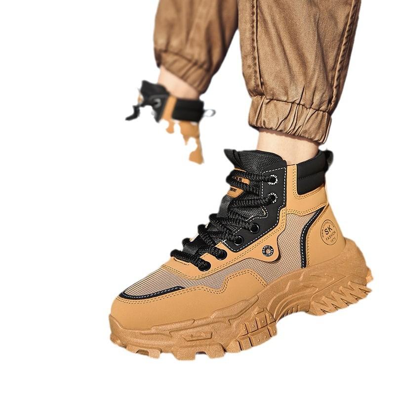 Martin Boots Men's Spring Breathable High Top British Style Retro Work Boots Outdoor Mountaineering Desert Combat Yellow Boots