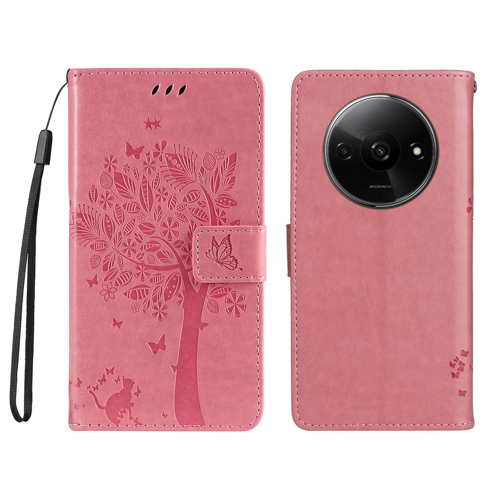 For Xiaomi Redmi A3/Poco C61 4G Phone Case with Stand Cat Tree Pattern Leather Wallet Mobile Cover