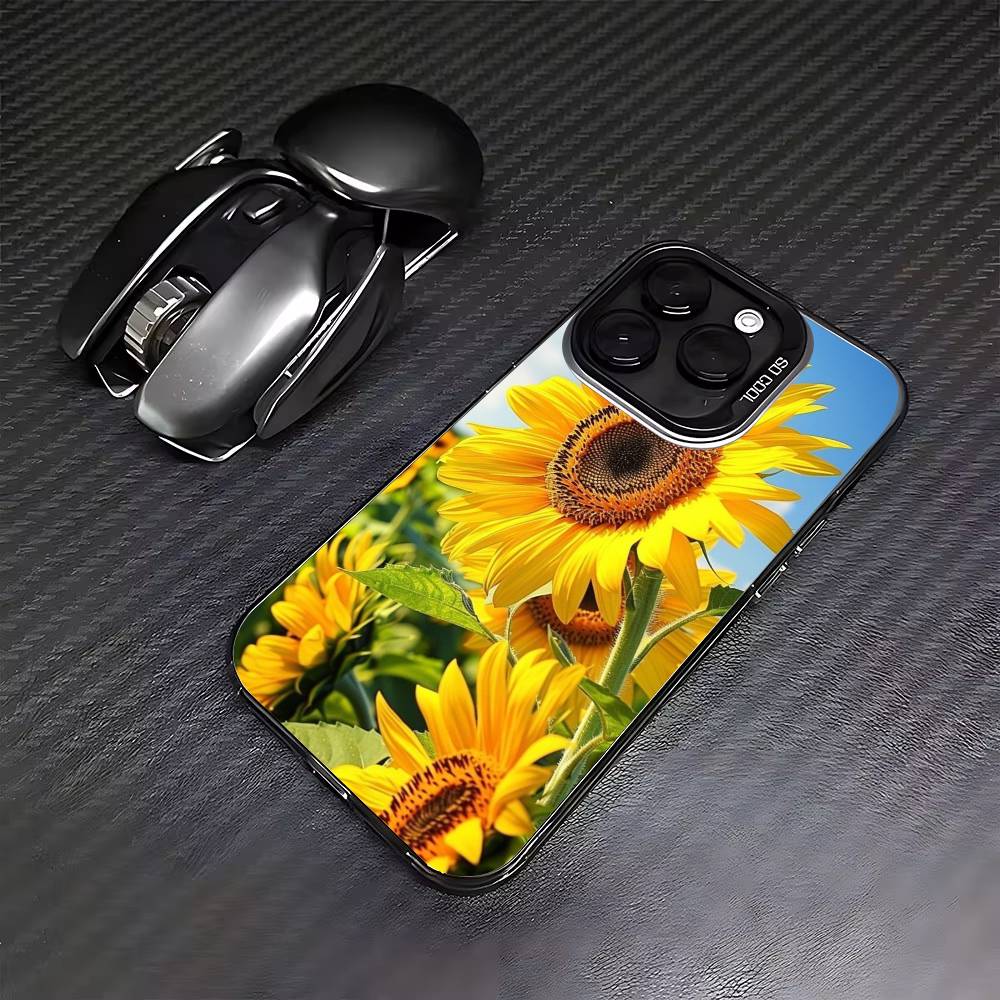 Sunflower&Sunny Day For iPhone 16,15,14,13,12,11,8,7,Pro,Max,Plus,Mini,XS,SE Anti Fall Black Matte Hard