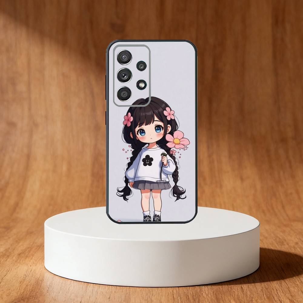 Cartoon Girl Pattern Phone Case For Samsung S25,S24,S21,S22,S23,S30,Ultra,S20,Plus,Fe,Note,10,9,5G Black Cover
