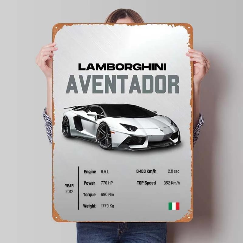 Lamborghini Tinplate Sign Cars Poster Decoration for Home Decor Items Retro Metal Sign Plaque for Garage Wall Art Decoration