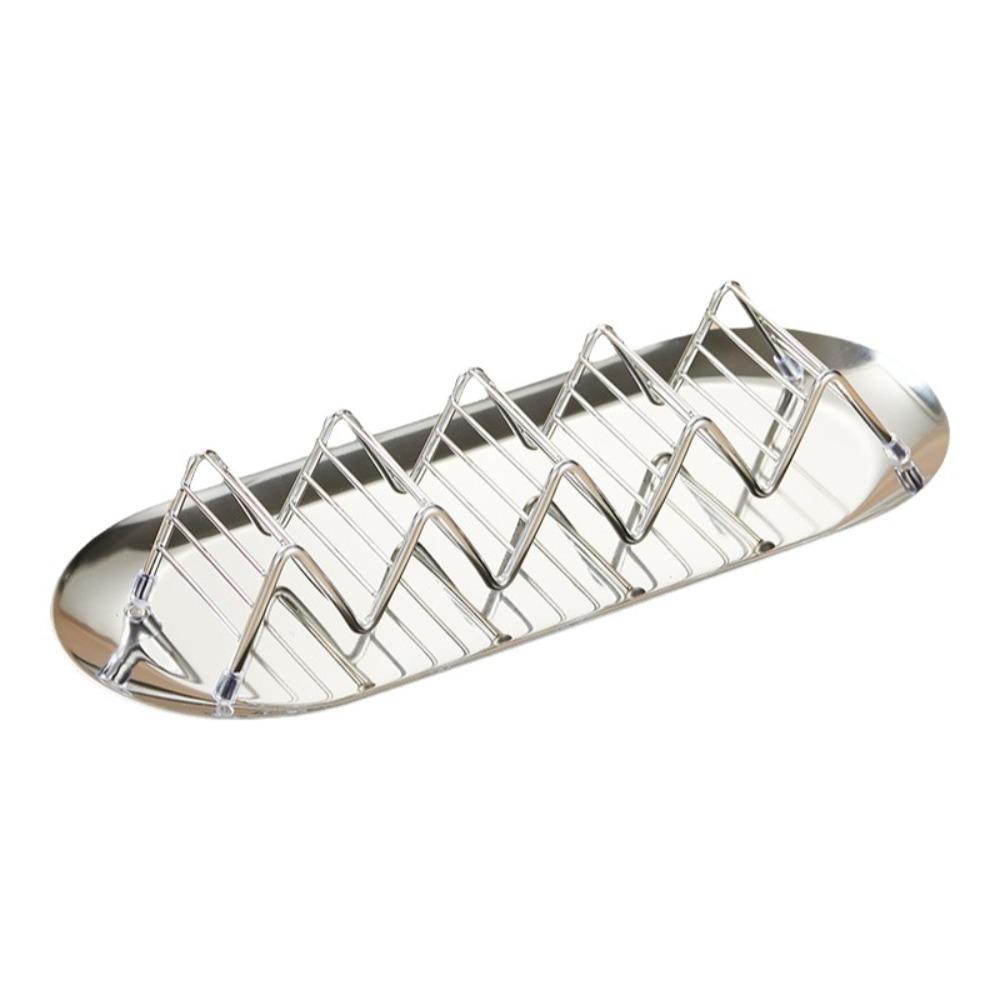W-shaped Taco Stand with Tray Rust-proof Pancake Display Tray Stainless Steel Taco Holder Baking