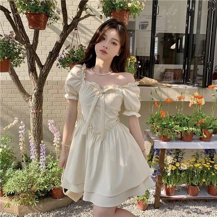 Mini abiti da donna stile francese Hotsweet all-match estetici pantaloncini manica High Street temperamento hipster avanzato estivo quotidiano