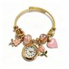 Ladies Charm Bangle Quartz Watch 2026 New Design Pink Tulip Heart Pendant Beaded Bracelet Watch Gift for Female