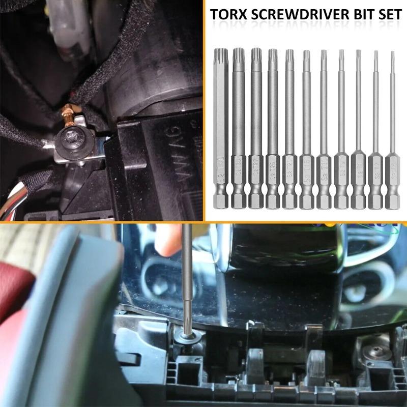 75mm/11Pcs Torx Screwdriver Bit Set 1/4 Inch Hex Shank Tough Torx Star Hex Security Bit Set Professional Magnetic Star S2 Steel