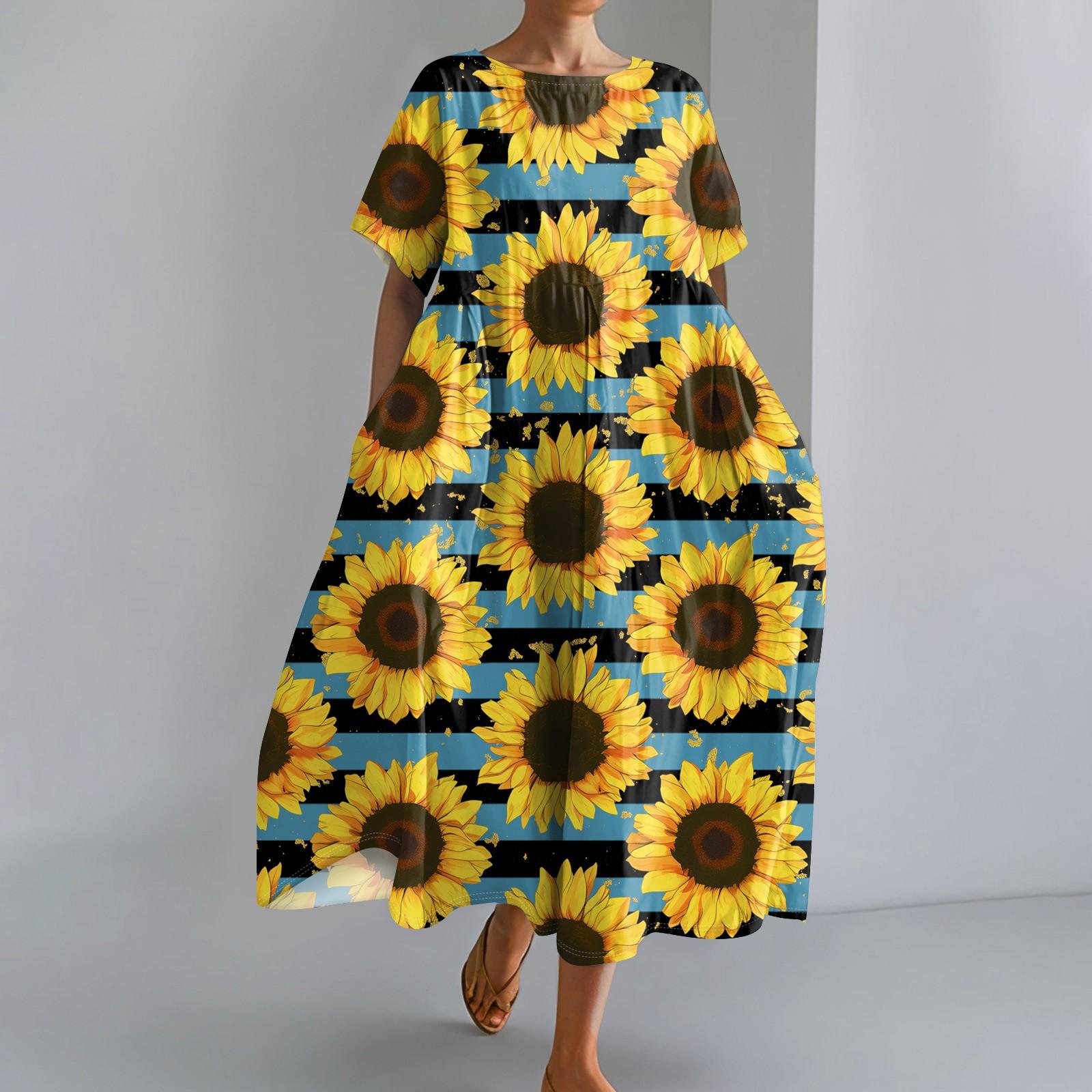 

Женское модное свободное платье с большим карманом и круглым вырезом с градиентным принтом и короткими рукавами XL жёлтый