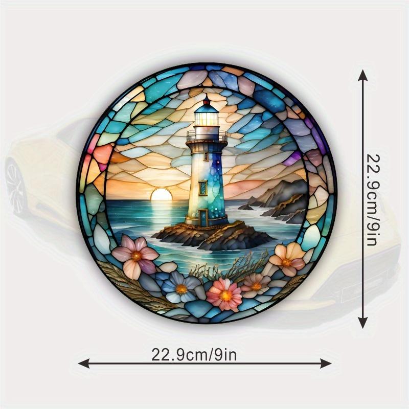 

Lighthouse Sea Stained Pattern for Window Glass Electrostatic Stickers Durable Stained Glass Look Static Cling Glass Decals#25