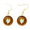 Coffee Latte Carving Love Heart Art Drop Earrings Chocolate Printing Flower Charm Jewelry For Women Gift Wholesale