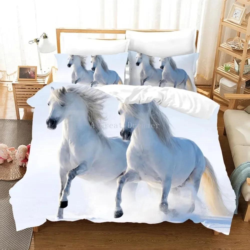Running Horses Comfortable Duvet Quilt Cover Pillowcase Bedding Set Children Bedroom Decoration Home Textile