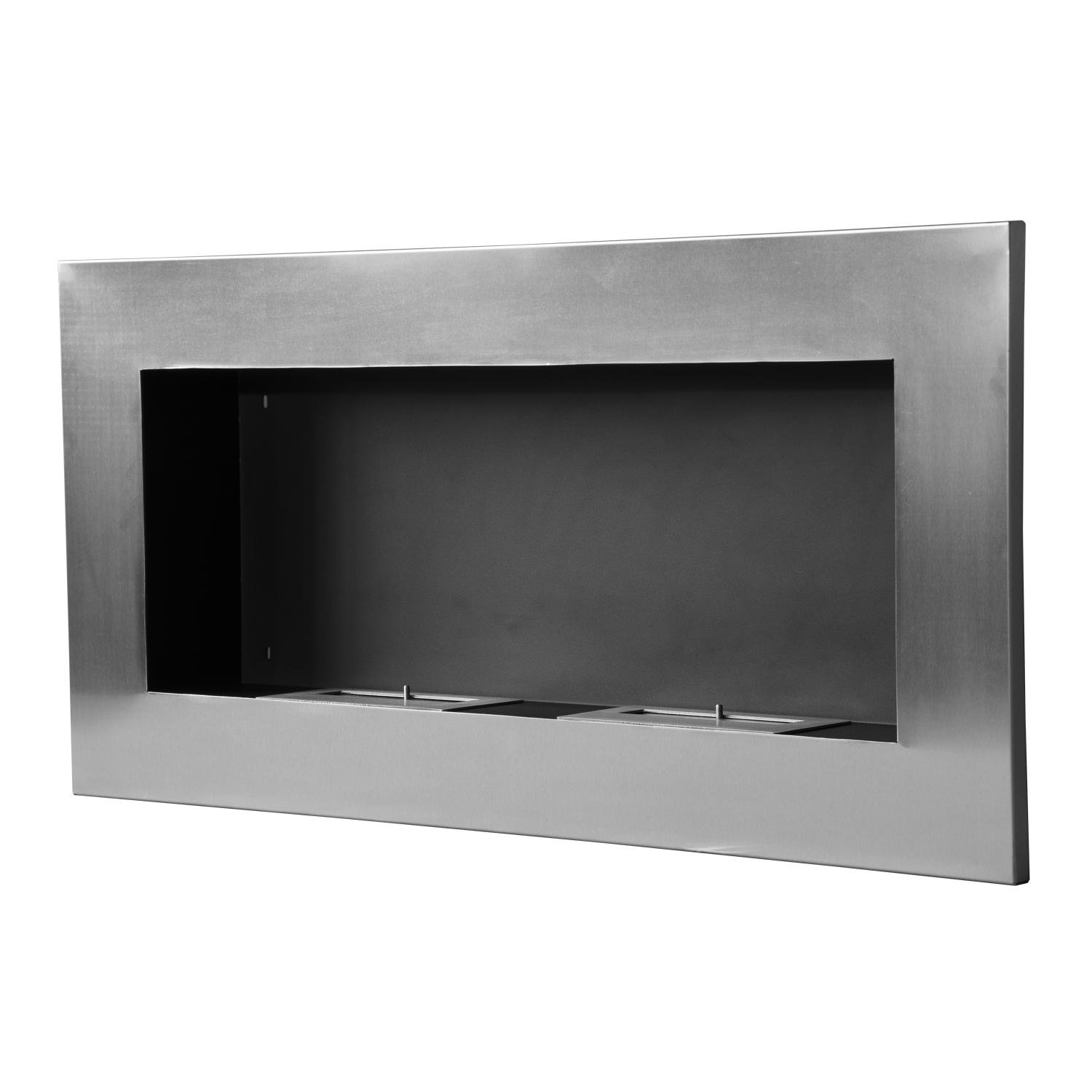 Brûleur de Cheminée au Bioéthanol Encastrable Mural 2 X 0,9 L Durée de Combustion Environ 3 H 110L X 14l X 54H Cm Couverture 25 30 M² Acier Inoxydable