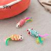 Aggressive Chewing Toys for Cats Colorful Mouse Cat Toys, Jute Rope Chew Feather Mice Realistic Tail Toy Kitten Teeth Cleaning Indoor Exercise