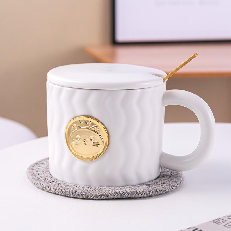 Nordic style ins creative relief wavy ceramic cup with lid household personalized simple coffee cup