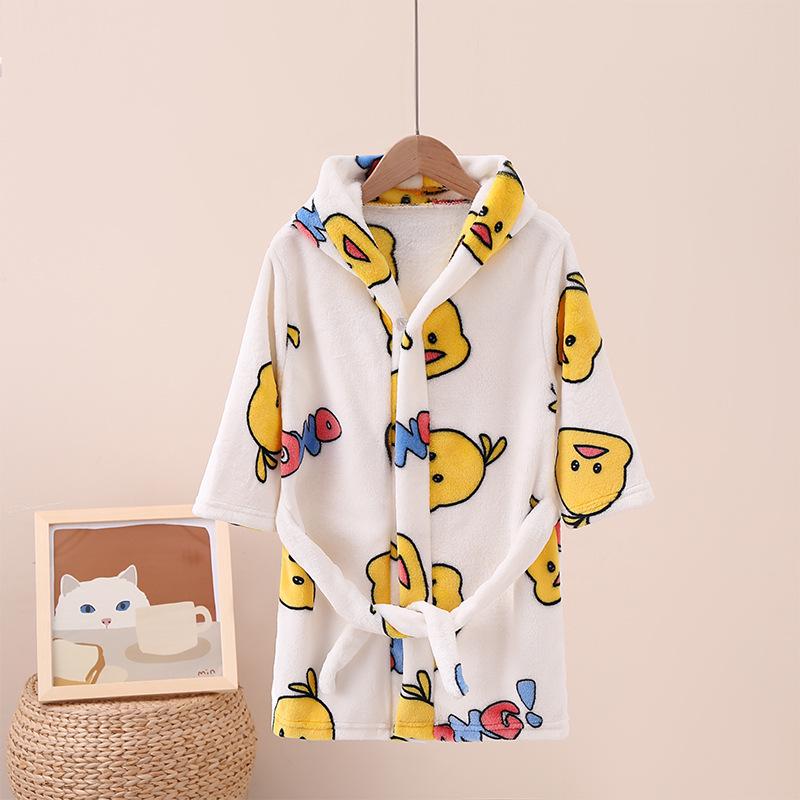 Children's Cartoon Coral Fleece Bathrobe - Flannel Robe for Boys & Girls, All Seasons