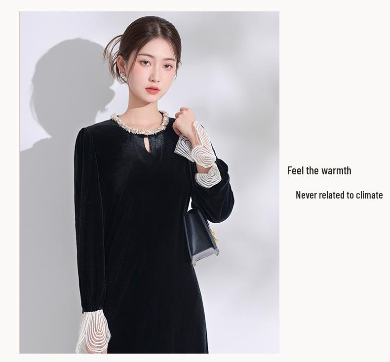 2026 Stylish Long-Sleeve Dress with Slimming Mid-Length Skirt and Chic Print for Moms