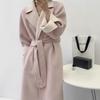 Pink Large Lapel Collar Double-sided Wool Coat Autumn and Winter Women's Medium and Long Woolen Coat Simple and Loose Temperament