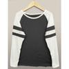 Spring and Autumn Women's Blouse Fashion Tri-color Striped Stitching Long-sleeved T-shirt Round Neck Color Blocking Tops
