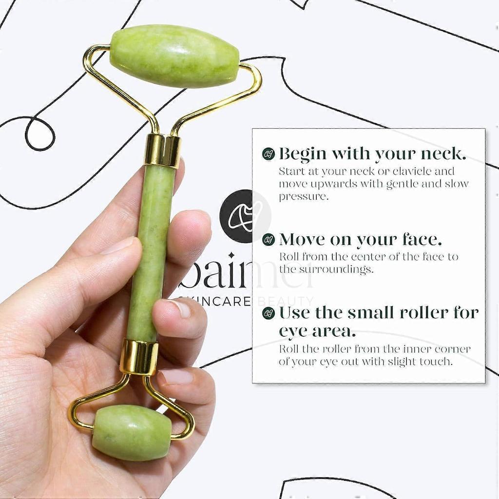 Original Jade Face Roller and Gua Sha from Genuine Jade Stone - Face Roller with Gua Sha Stone - Facial Massage for Eyes, Neck, Younger Skin and Reduc