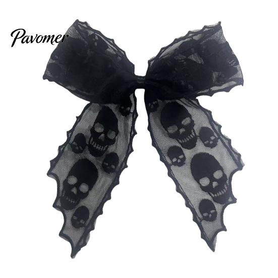 Mesh Bow Hair Clip Halloween Bat Spring Clips, Black White Lace Spider Web Holiday Themed Barrettes, Gothic Dark Style for Women Cosplay Costume