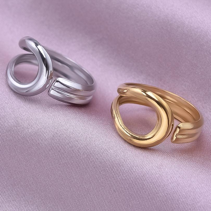 Simple Kpop Fashion Hollow Out Open Adjustable Stainless Steel Rings For Women Men Accessories Silver/Gold Color Jewelry Ring