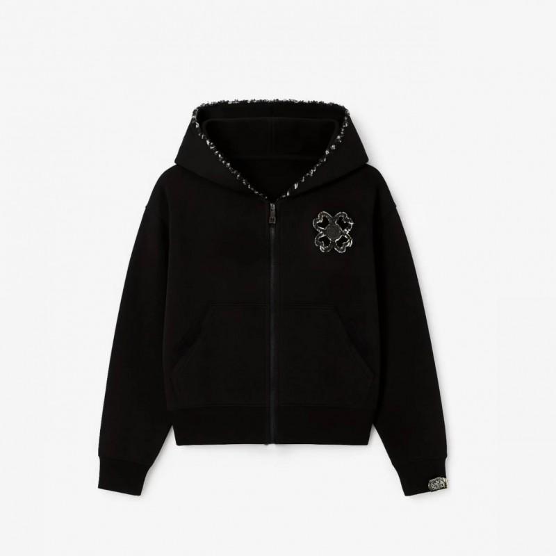 Unisex Streetwear Floral Patch Zip-Up Hoodie