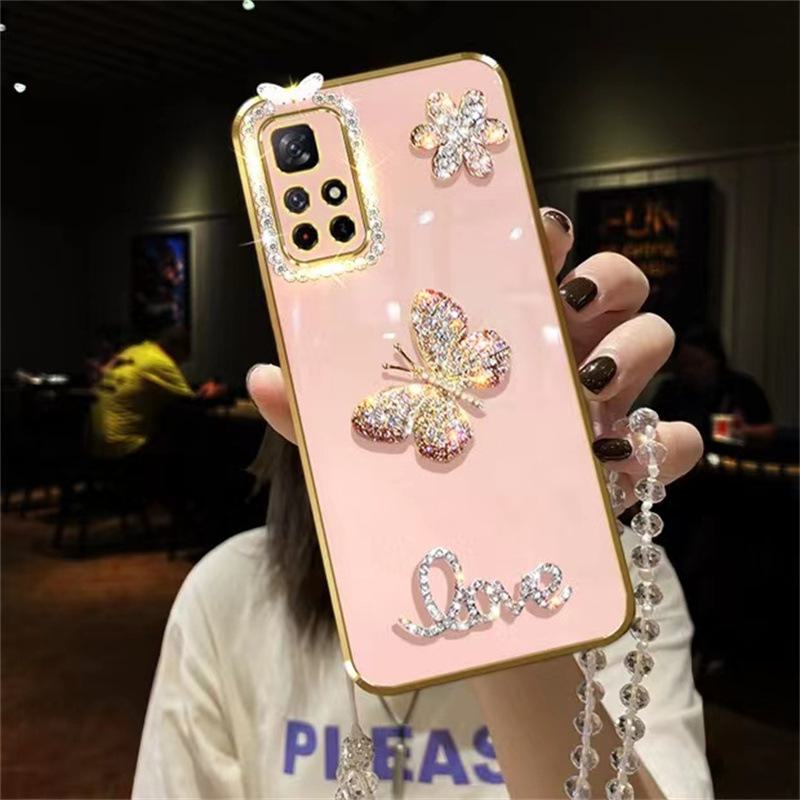 Silicone iPhone 13 Diamond Case with Soft Butterfly and Flower Design for Apple, OPPO, vivo, Huawei Fashion Models.