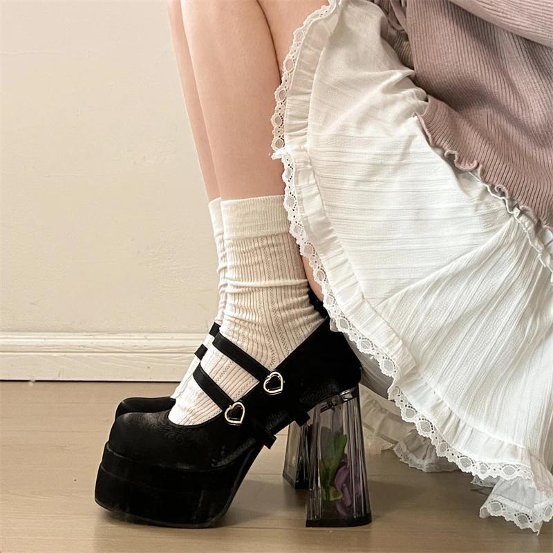 2025 Summer Mary Janes Women's High Heels Fashion Buckle Strap Party Pumps Women Bow Tie Shallow Chunky Heel Platform Shoes