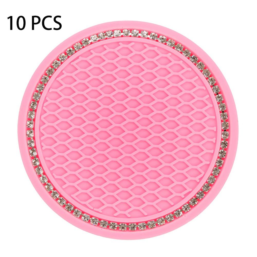 10 PCS Round Drink Pad Rhinestone Anti-slip Mat Universal Cup Holder  Automotive