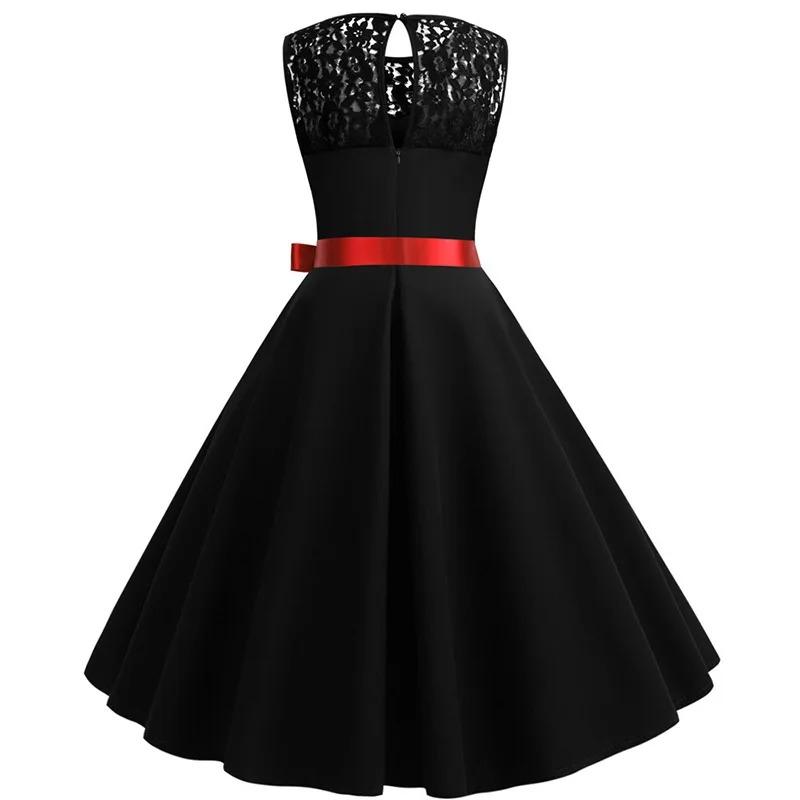 Blue Lace Patchwork Summer Women Elegant Vintage Party Dress Casual Office Ladies Dress