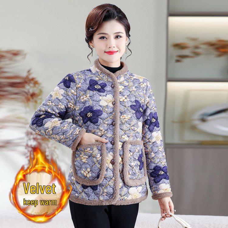 Mom’s New Style Retro Padded Jacket - Velvet Warmth, Small Cotton Coat for Middle-Aged and Elderly Women