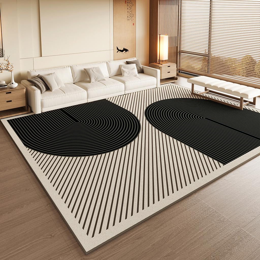 Area Rug BBlack Large Living Room Carpet Low Pile Floor Mats Waterproof Non-Shedding Rugs with Non-Slip Backing for Home