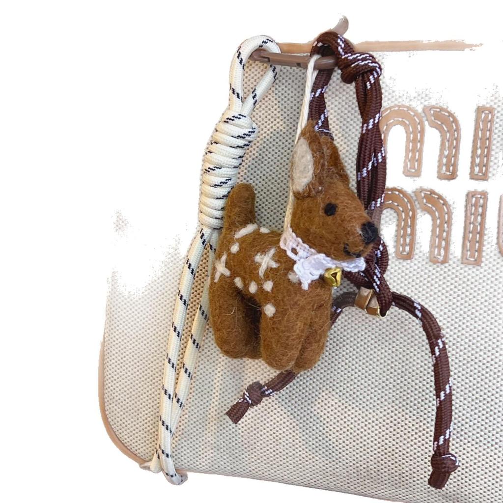 Handmade Wool Felt Deer Ornament Keychain - Creative Animal Bag Charm Gift