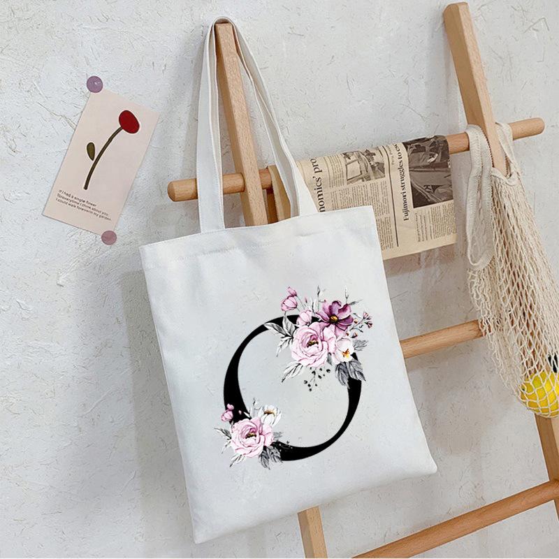Alphabet24 Letter Print Student Portable Canvas Bag Tote Bag Large Capacity Messenger Bag
