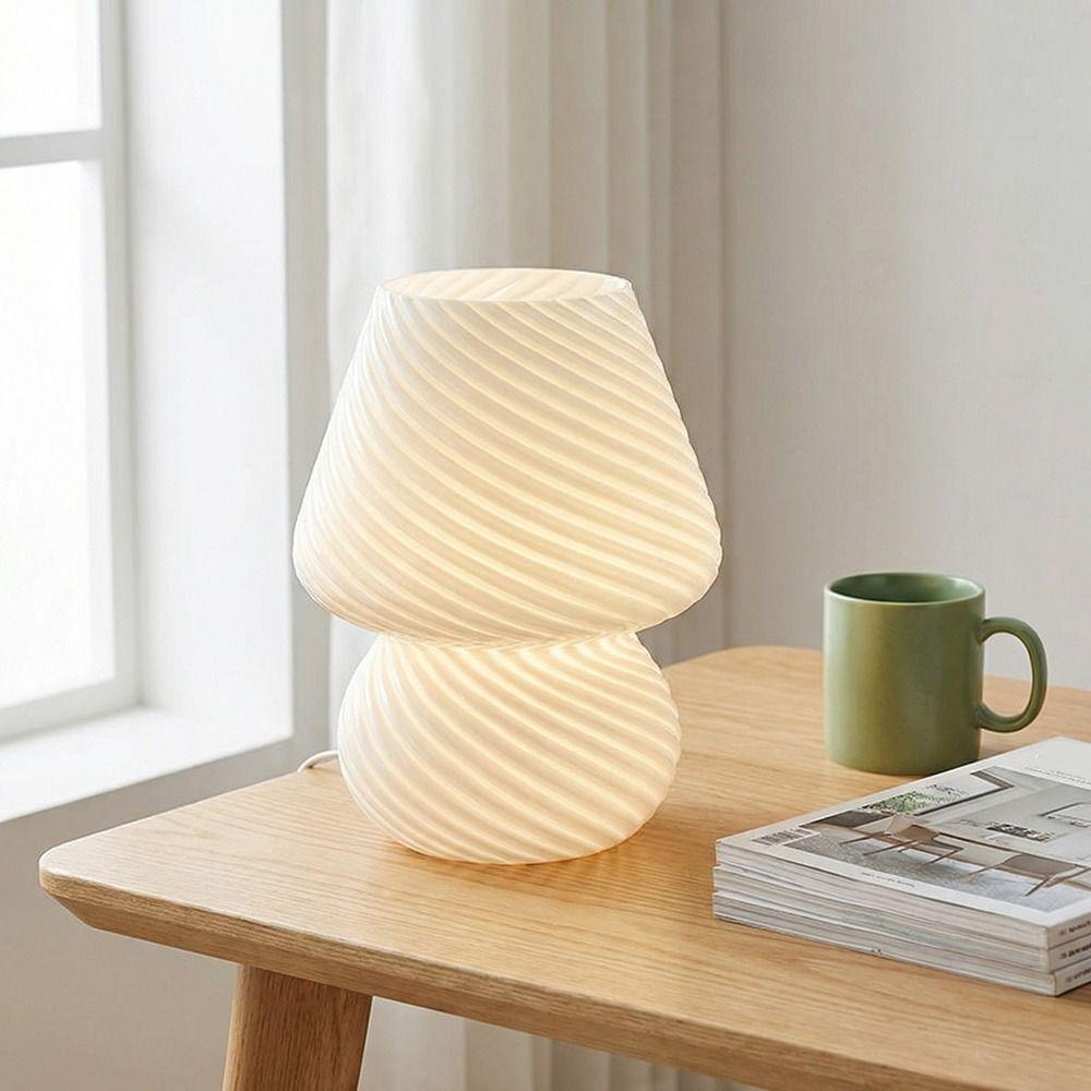 Desk Lamp Ins Style Mushroom LED Lamp Mushroom Glass Bedside Lamp Striped Transparent Night Lamp Decoration