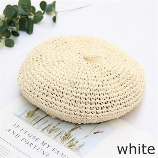 Lady Handmade Straw Crochet Beret Hats Cap Weave Hollow Breathable Vintage Style
