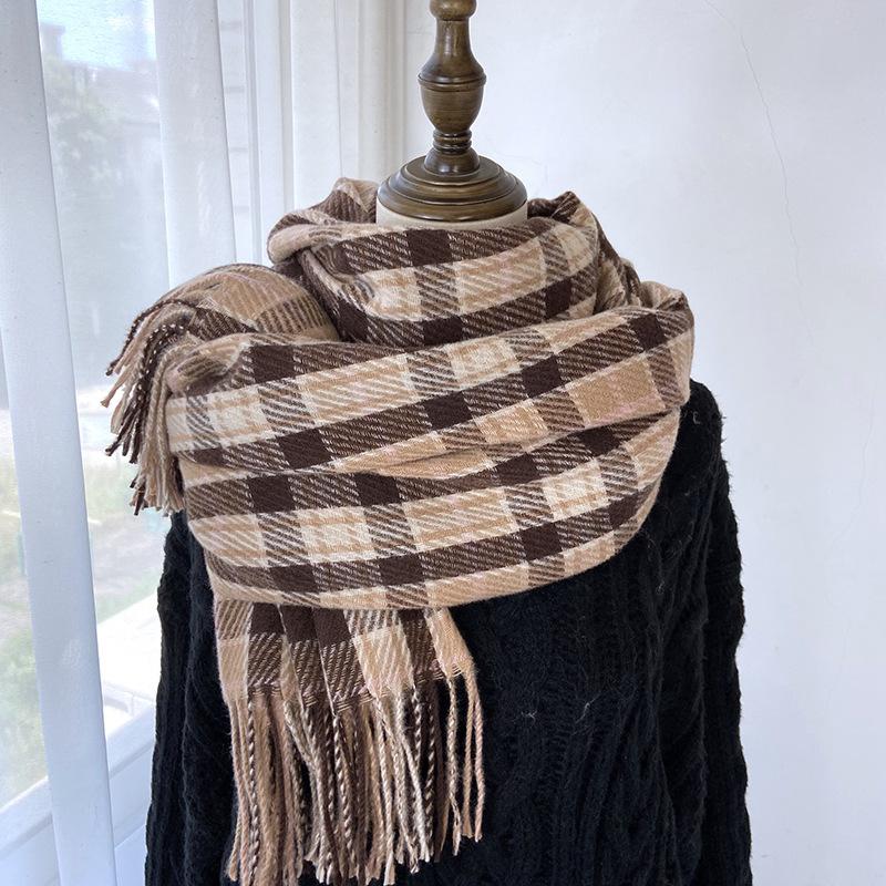 Plaid Scarf Women's Autumn and Winter New Thickened Imitation Cashmere Scarf Fashion Fringed Warm Shawl