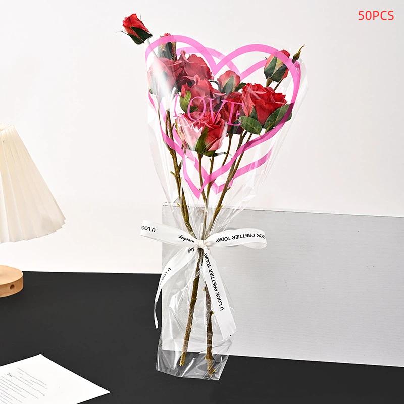 Transparent Rose Packaging Bags Flower Bouquet Plastic Bag Bouquet Wrapping Paper One Straight Bag Flower Packagin