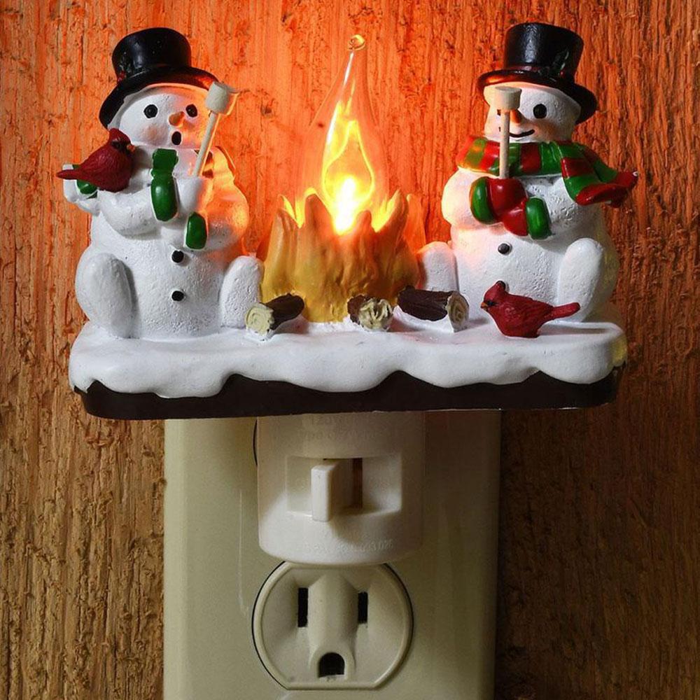 1pcs Snowman Campfire Flickering Night Light Christmas Santa Claus Plug In Night Light  Christmas Decoration for Boys/Girls