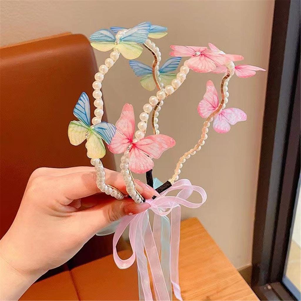 Luxurious Crown Hair Hoop Butterfly Birthday Party Elegant Pageant Water Drop Pearls Girl Wedding Costume Headwear