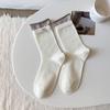 Women's Autumn New Variety of Color Contrast Crimped Fabric Label Boneless Drum Pile Cotton Socks