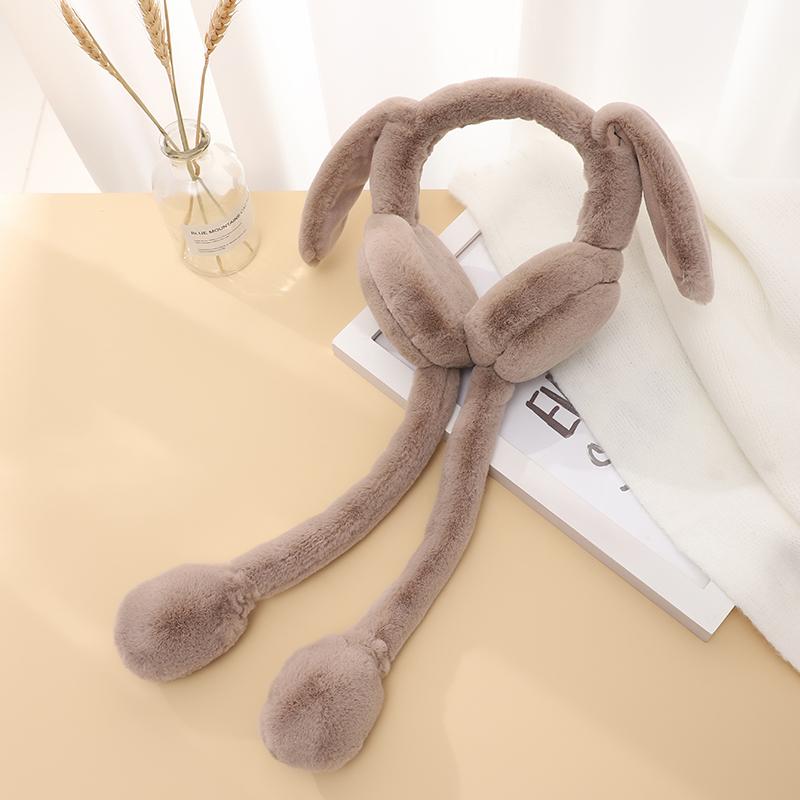 Women's Winter Soft Faux Fur Cute Rabbit Ear Foldable Ear Protection Windproof Traveling Ski Earmuffs