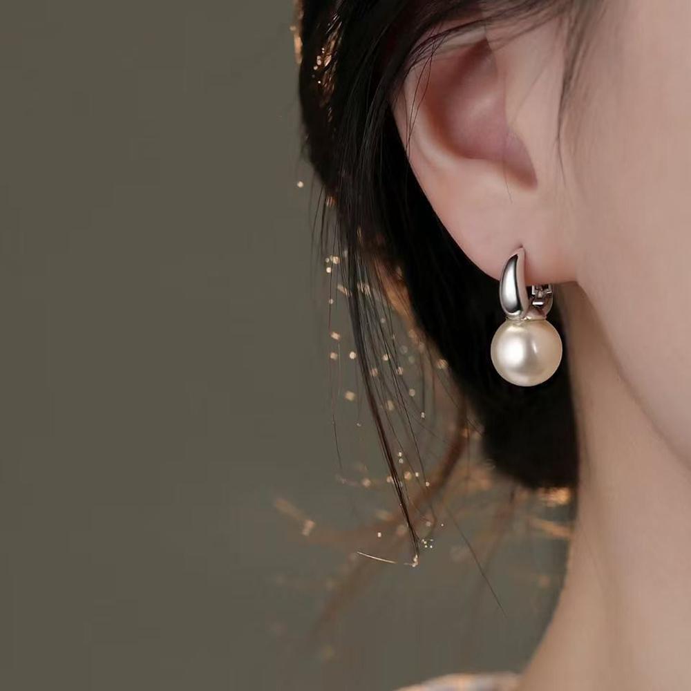 925 Silver Needle Round Pearl Minimalist Hoop Earrings For Women Party Classic Fine Jewelry Light Exquisite Accessories