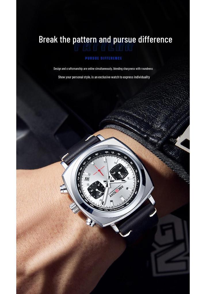 AOCASDIY Men's Outdoor Sports Quartz Watch - Luminous, Waterproof, Leather Strap