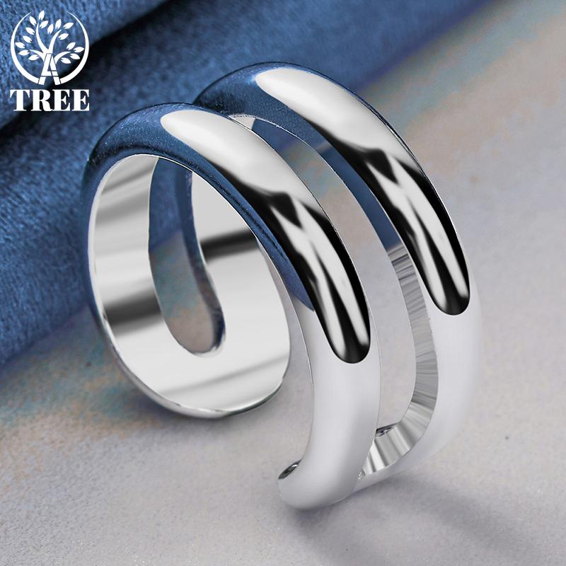 925 Sterling Silver Double Line Open Ring Jewelry