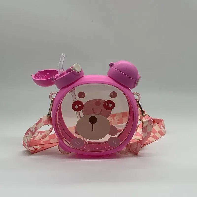 750MLCute Bear Kettle Straw Water Bottle Summer Tritan Straw Bottle Plastic Drinking Bottle Kawaii Children Water Cup for School