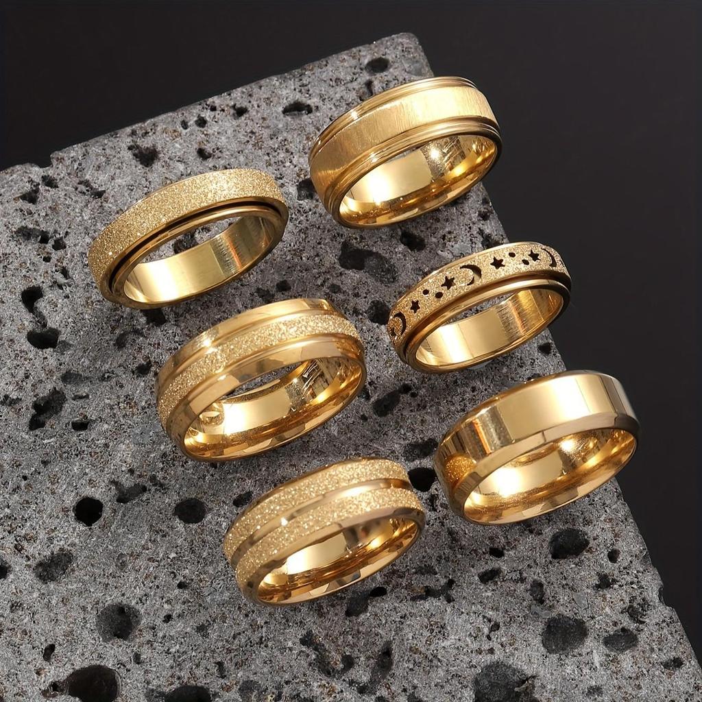 New Titanium Steel Ring: Frosted, Rotatable, Hip Hop Style, Stainless Steel Jewelry Set